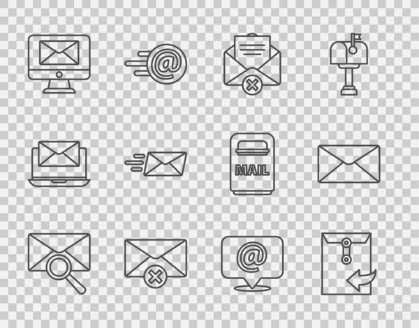 Zarfı büyüteçle, zarfı sil, monitörü ve, Express, e-posta konuşma balonu ve simgesini ayarla. Vektör