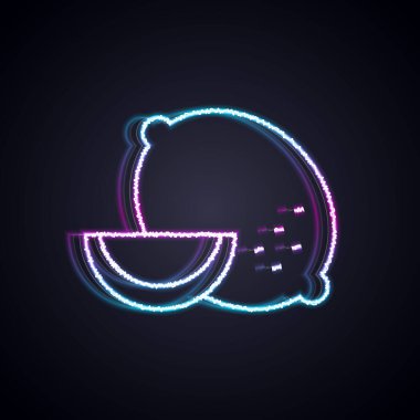 Parlayan neon hattı Lemon simgesi siyah arkaplanda izole edildi. Vektör