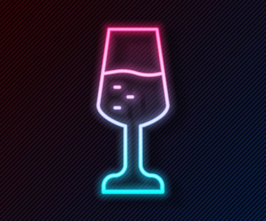 Parlayan neon hattı. Siyah arka planda izole edilmiş şampanya ikonu. Sevgililer günün kutlu olsun. Vektör