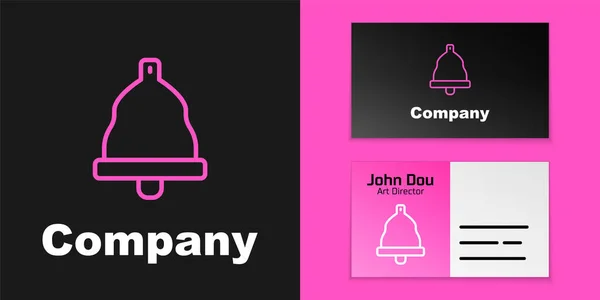 Pink line Church bell icon isolated on black background. Alarm symbol, service bell, handbell sign, notification symbol. Logo design template element. Vector — Vetor de Stock