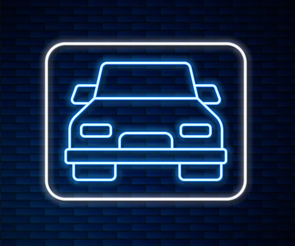 Zářící neonová čára Ikona auta izolovaná na pozadí cihlové zdi. Vektor — Stockový vektor