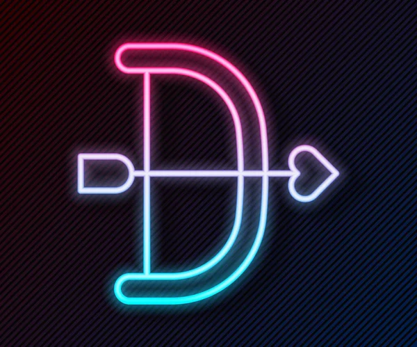 Parlayan neon çizgisi ok ve yay simgesi siyah arkaplanda izole edildi. Aşk tanrısı sembolü. Aşk işareti. Sevgililer günün kutlu olsun. Vektör