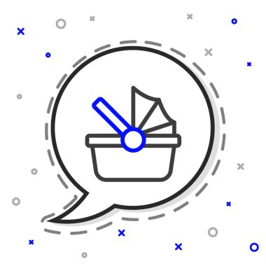 Line Baby bebek arabası simgesi beyaz arkaplanda izole edildi. Bebek arabası, at arabası, bebek arabası, bebek arabası, tekerlek. Renkli taslak konsepti. Vektör