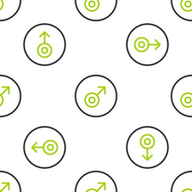 Mars 'ın çizgi sembolü beyaz arka planda izole edilmiş kusursuz desen. Astroloji, numeroloji, yıldız falı, astronomi. Vektör