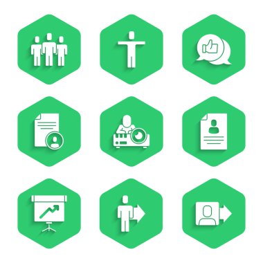 Medya projektörünü, Takım Liderini, Özgeçmişi, diyagramı, El beğeni ve Kullanıcı grup simgesini ayarla. Vektör