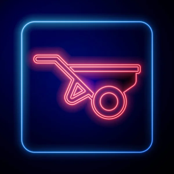 Leuchtende neonfarbene Schubkarre mit Schmutzsymbol isoliert auf schwarzem Hintergrund. Werkzeugausrüstung. Landwirtschaftlicher Fuhrmannbetrieb. Vektor — Stockvektor