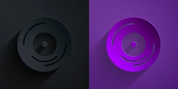Papiergeschnittenes Vinyl-Disk-Symbol isoliert auf schwarzem auf violettem Hintergrund. Papierkunst. Vektor — Stockvektor
