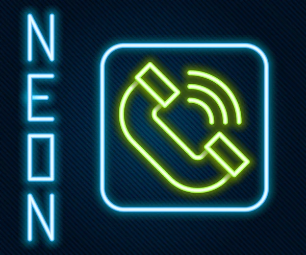 Gloeiende neon lijn Telefoon handset pictogram geïsoleerd op zwarte achtergrond. Telefoonteken. Kleurrijk concept. Vector — Stockvector