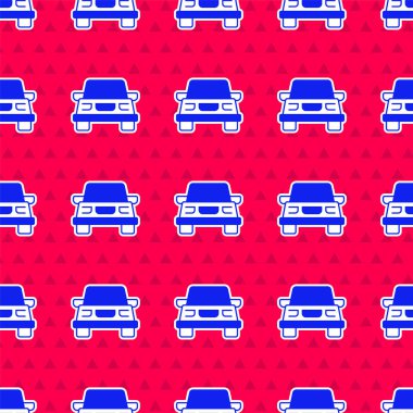 Mavi araba simgesi kırmızı arka planda izole edilmiş. Vektör