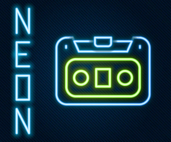 Leuchtendes Neon Line Retro Audio-Kassettenband-Symbol isoliert auf schwarzem Hintergrund. Buntes Rahmenkonzept. Vektor — Stockvektor
