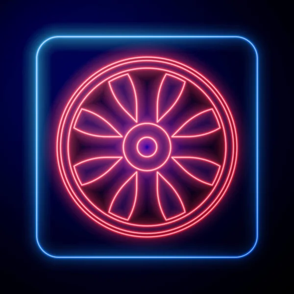 Siyah arkaplanda izole edilmiş araba simgesi için parlayan neon alloy tekerleği. Vektör