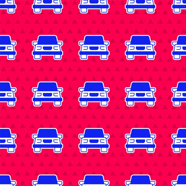 Mavi araba simgesi kırmızı arka planda izole edilmiş. Vektör