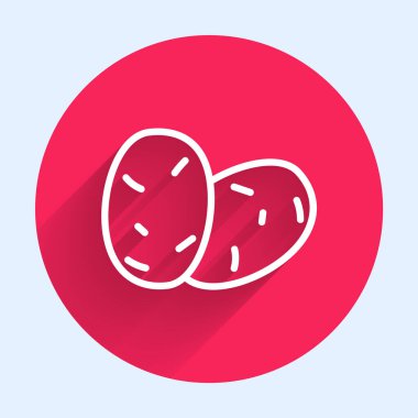 Beyaz çizgi Patates ikonu beyaz çizgi arkaplanını izole etti. Kırmızı daire düğmesi. Vektör.