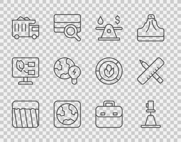 Set Line Ground Tacheometer Theodolite Oil Money Earth Globe Mining — Vector de stock