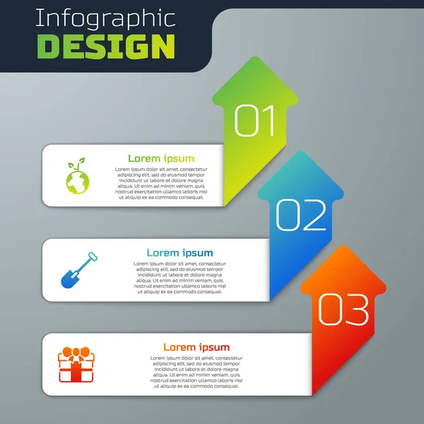 Set Volunteer Team Planting Trees Shovel Gift Box Business Infographic — Stok Vektör