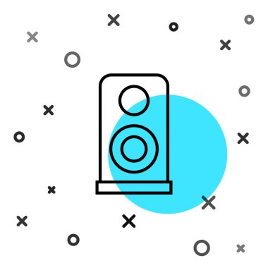 Siyah çizgi Stereo hoparlör simgesi beyaz arkaplanda izole edildi. Ses sistemi hoparlörleri. Müzik ikonu. Müzikal sütun hoparlörü. Rastgele dinamik şekiller. Vektör