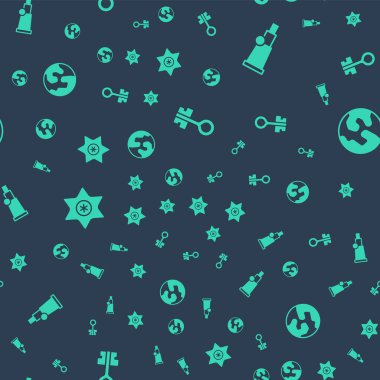 Eski sihirli anahtarı, Teleskobu, kayan yıldızı ve Dünya 'yı kusursuz bir şekle sokun. Vektör