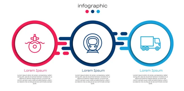 Set Line Submarine Train Railway Delivery Cargo Truck Business Infographic — Image vectorielle