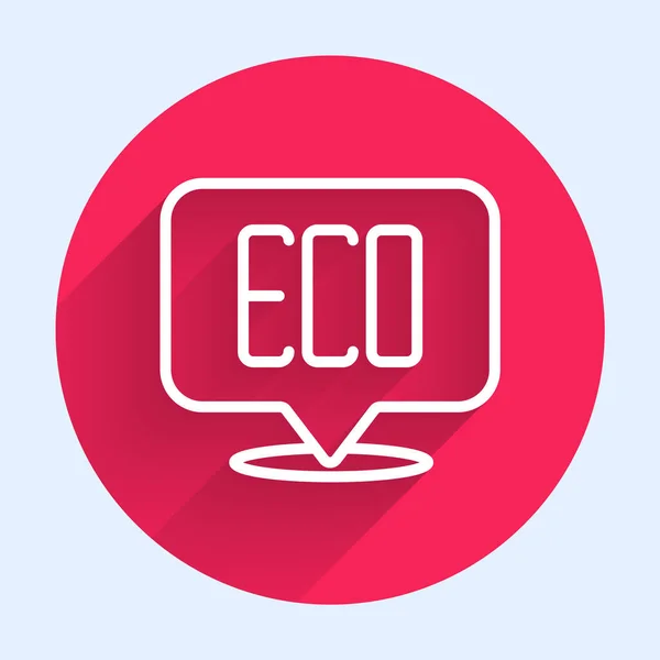 Bílá Čára Eco Symbol Izolované Dlouhým Stínovým Pozadím Banner Label — Stockový vektor