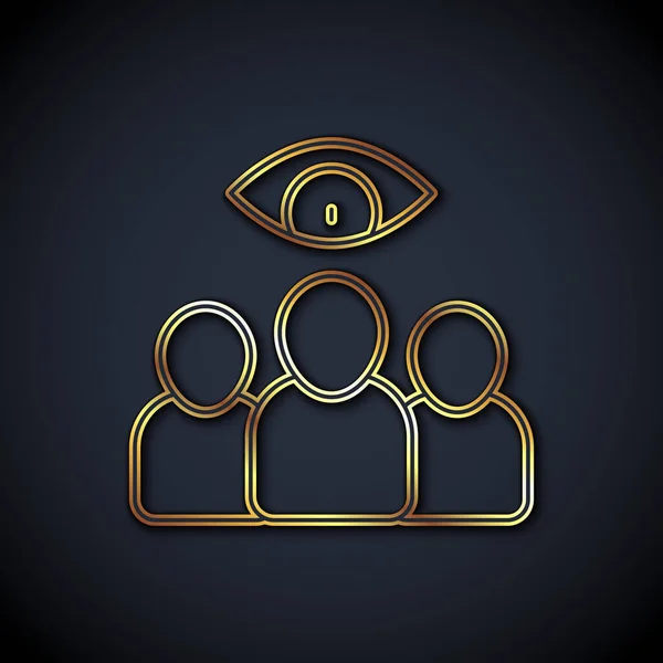 Gold Line Spy Agent Icon Isolated Black Background Spying People — Stockvector