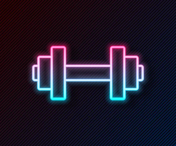 Linea Neon Luminosa Icona Dumbbell Isolata Sfondo Nero Sollevamento Muscolare — Vettoriale Stock