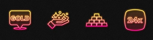 Set Line Gold Bars Mine 24K Glowing Neon Icon Vector — Archivo Imágenes Vectoriales