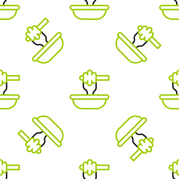 Line Honey Dipper Stick Bowl Icon Isolated Seamless Pattern White — Vetor de Stock
