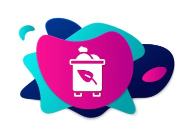 Beyaz arkaplanda izole edilmiş geri dönüşüm sembolü simgesi olan renk geri dönüşüm kutusu. Çöp kutusu simgesi. Çöp kutusu tabelası. Geri dönüşüm sepeti. Sıvı şekilli soyut pankart. Vektör.