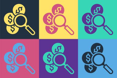 Pop art Search for money icon isolated on color background. Vector.