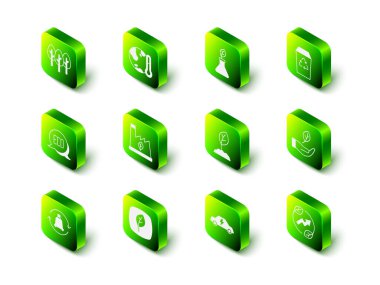 Dünya 'nın erimesini küresel ısınma tesisi geri dönüşüm kutusu Yaprak Elektrik prizli yaprak filizli araba ve eko sembol ikonuna ayarla. Vektör.