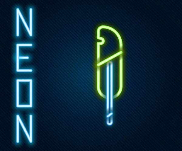 Gloeiende Neon Lijn Feather Pen Pictogram Geïsoleerd Zwarte Achtergrond Kleurrijk — Stockvector