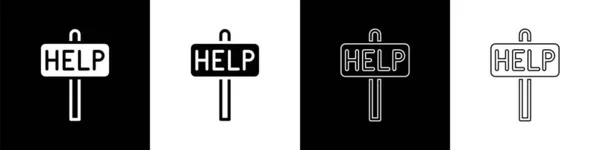 Set Ask Help Text Icon Isolated Black White Background Vector — Image vectorielle