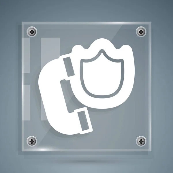 White Telephone Handset Security Shield Icon Isolated Grey Background Phone — Vector de stock