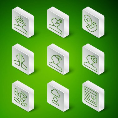 Çevrimiçi psikolojik danışmanlık, depresyon ve hüsran, beyin sarsıntısı, baş ağrısı, çözüm problemi psikolojisi, bipolar bozukluk, ilaca bağımlılık, ilaç hapı ve ikon. Vektör