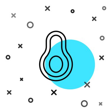 Beyaz arka planda siyah çizgi Avokado meyve simgesi izole edildi. Rastgele dinamik şekiller. Vektör