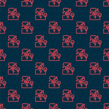 Red line Poisonous cloud of gas or smoke icon isolated seamless pattern on black background. Stink bad smell, smoke or poison gases, chemical toxic vapour.  Vector