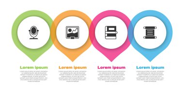 Makyaj aynası, resim, kitap ve papirüs parşömenlerini ayarla. Ticari bilgi şablonu. Vektör