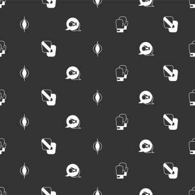 Boks eldiveni, antrenman patileri, kum torbası ve kusursuz desen. Vektör