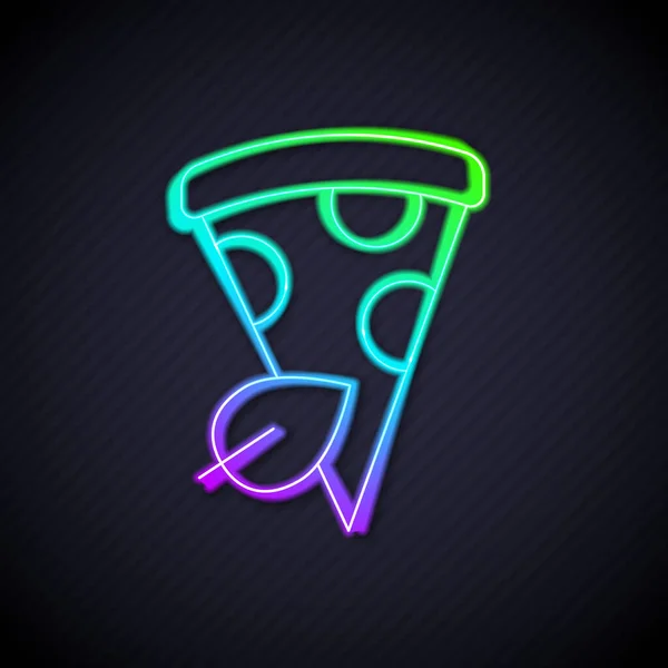 Brillante Línea Neón Icono Rebanada Pizza Vegana Aislado Sobre Fondo — Vector de stock