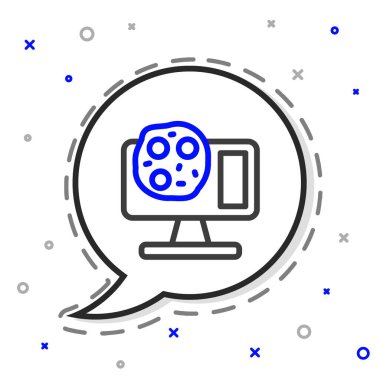 Dizüstü bilgisayar simgesindeki çizgi mühendisliği modifikasyonu beyaz arkaplanda izole edildi. DNA analizi, genetik testler, klonlama. Renkli taslak konsepti. Vektör