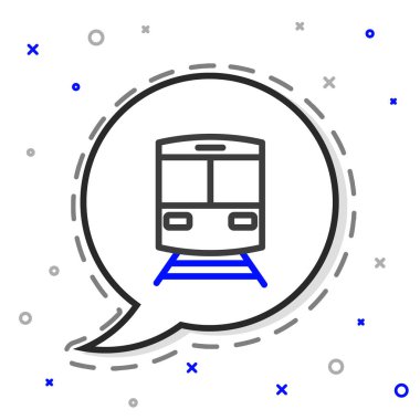 Tren ve demiryolu ikonu beyaz arka planda izole edildi. Toplu taşıma sembolü. Metro treni nakliyesi. Metro yeraltı. Renkli taslak konsepti. Vektör