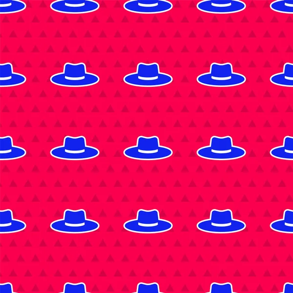 Mavi bahçıvan, çiftçi ya da tarım işçisi şapka ikonu kırmızı arka planda izole edilmiş pürüzsüz desen. Vektör