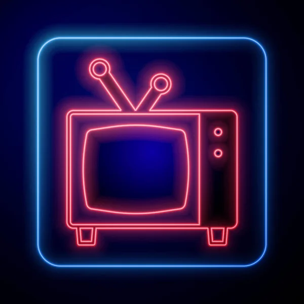 Lumineux néon Rétro icône tv isolé sur fond noir. Panneau de télévision. Vecteur — Image vectorielle