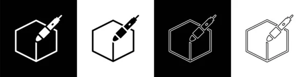 Set 3d pen tool icon isolated on black and white background. Vector — Archivo Imágenes Vectoriales