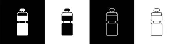 피트 니스 셰이커 아이콘을 흑백 배경에 따로 놓는다. 스포츠 셰이커 병에 물과 단백질 칵테일 뚜껑이 있습니다. Vector — 스톡 벡터
