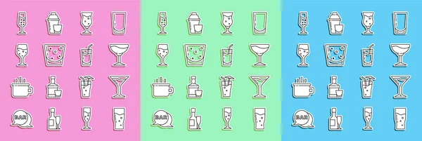 Set line Glass of beer, Martini glass, Wine, rum, champagne, and Cocktail icon. Vector — Stock Vector