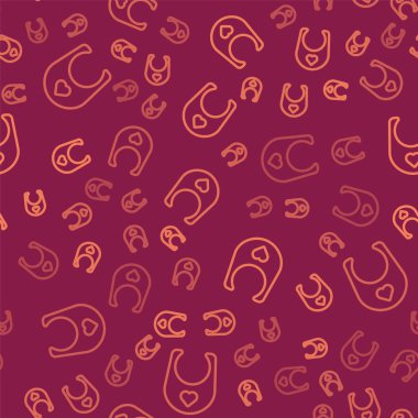 Kahverengi çizgi bebek önlüğü simgesi kırmızı arka planda izole edilmiş. Vektör