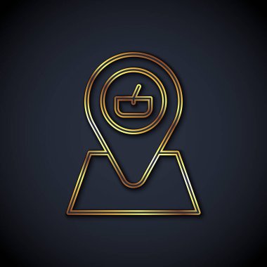 Gold line Picnic location icon isolated on black background. Vector