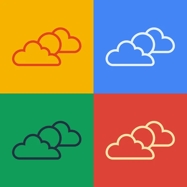 Línea de arte pop Icono del tiempo del sol y la nube aislado en el fondo de color. Vector — Archivo Imágenes Vectoriales