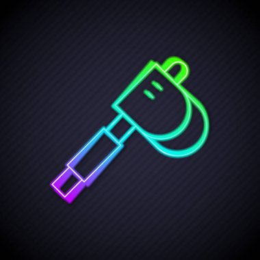 Parlayan neon hattı tahta balta ikonu siyah arkaplanda izole edildi. Oduncu baltası. Vektör